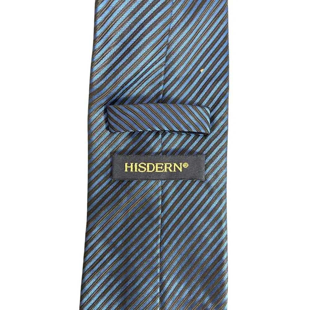 Hisdern Blue and Black Diagonal Pinstripe Necktie Pre-owned‎